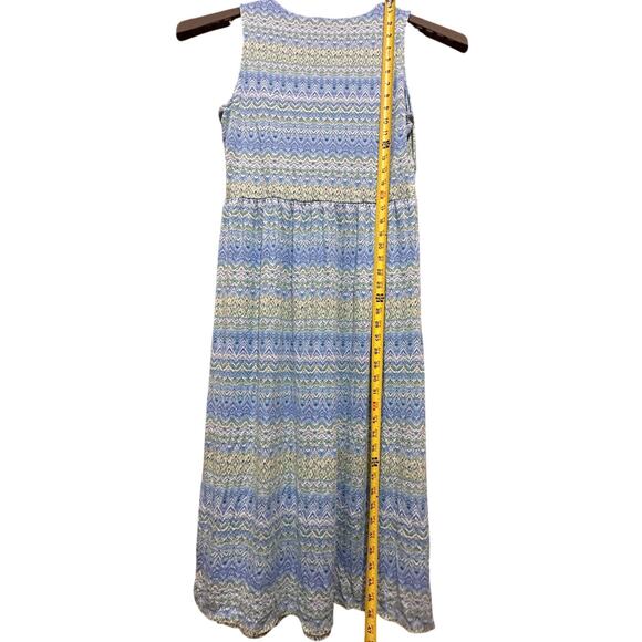 J Jill Maxi Dress Size L Petite Blue Yellow All Over Print V Neck Sleeveless - Picture 4 of 7